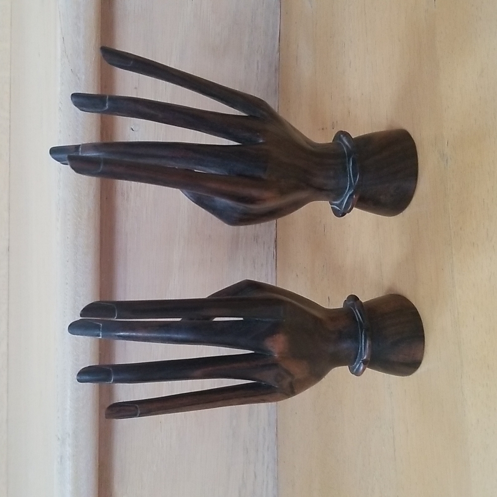 Bali Indonesia Buddha Mudra Hand Carved Coromandel Wood Hands - Picture 3 of 15